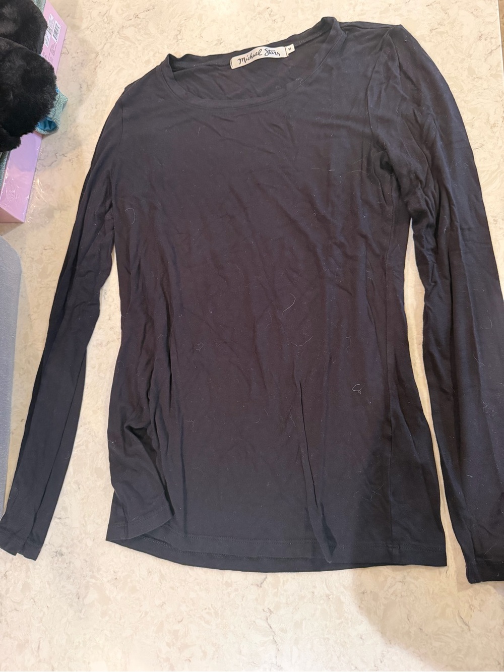 Michael Stars Black Long Sleeve Scoop Neck Top